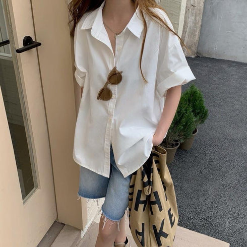 WANWAN Collar Down Short Sleeves Shirts